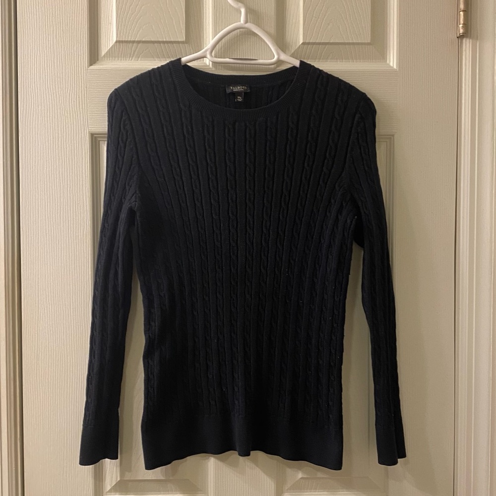 Talbots Petite Black Cable Knit Long Sleeve Sweater